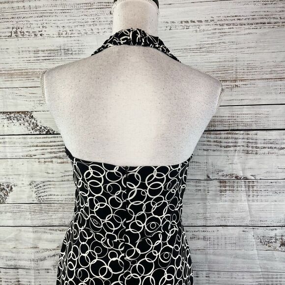 AB Studio Halter Dress size 6 Black White Circles Wedding Guest Beach Vacation - Picture 12 of 15